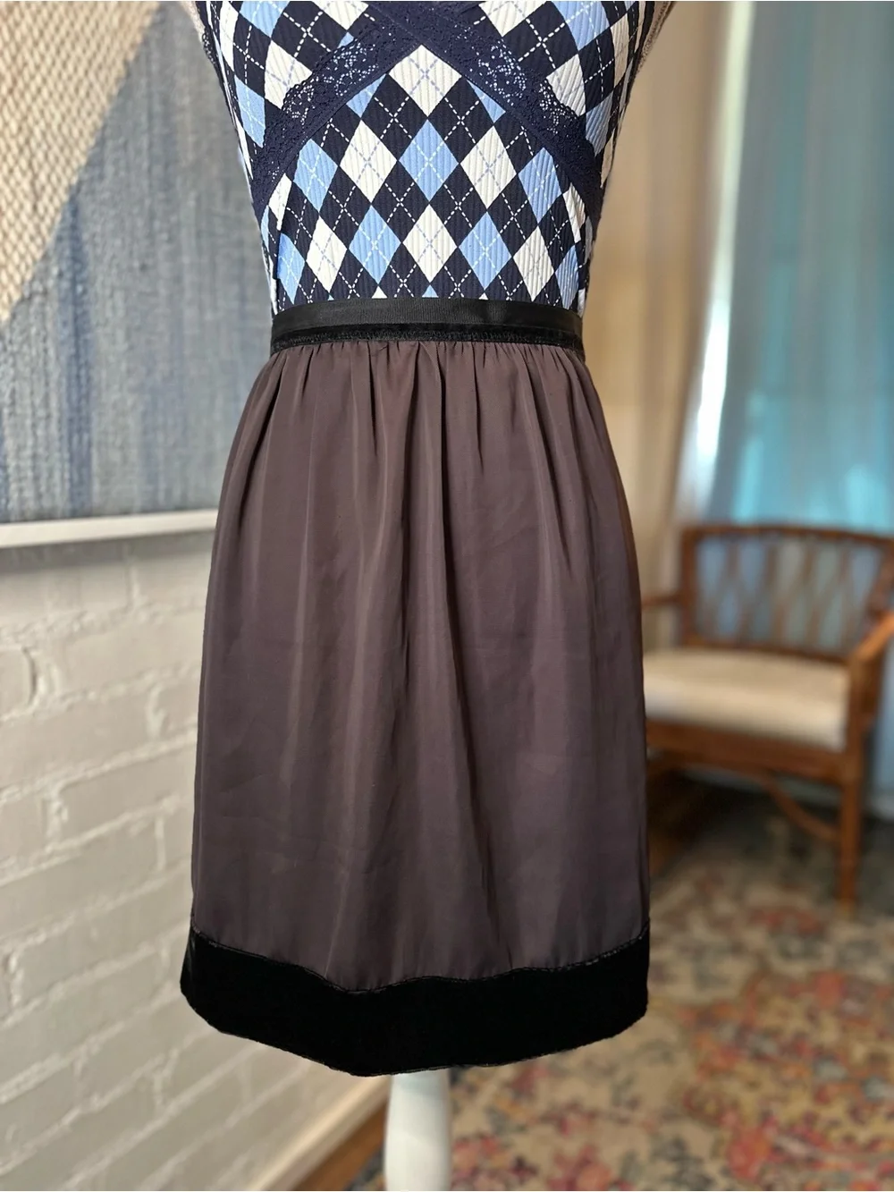 Gap Brown Mini Skirt with Black Velvet Silk BlendTrim
